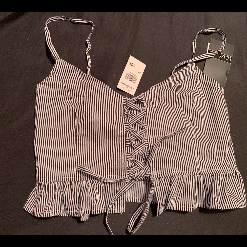 Dark navy blue and white crop top